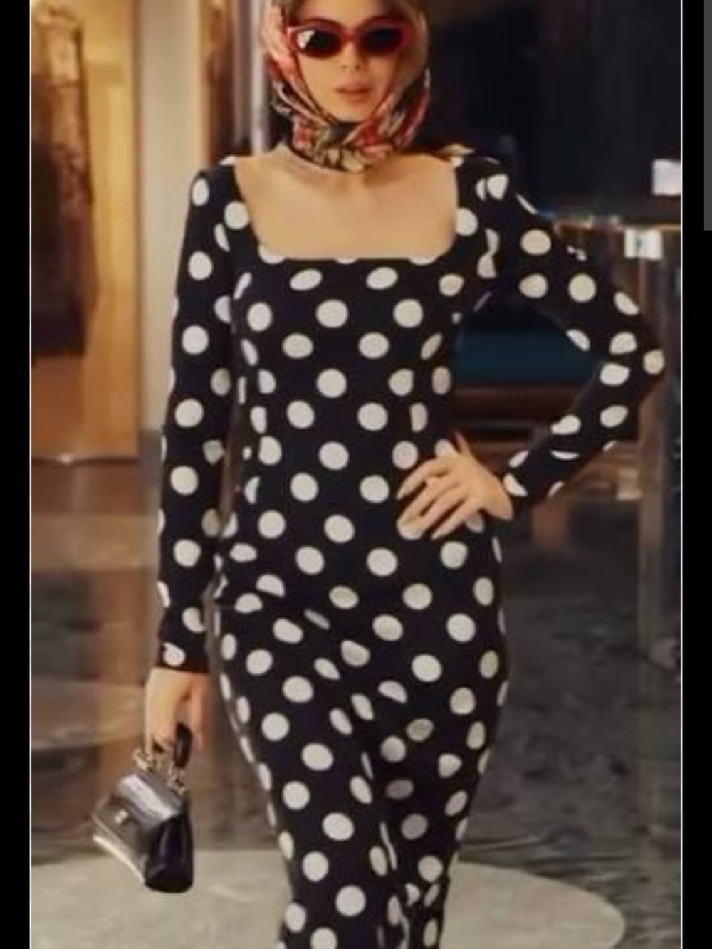 Classic Black & White Polka Dot Long Sleeve Zip Front Dress W/Pockets⭐⭐⭐⭐⭐
